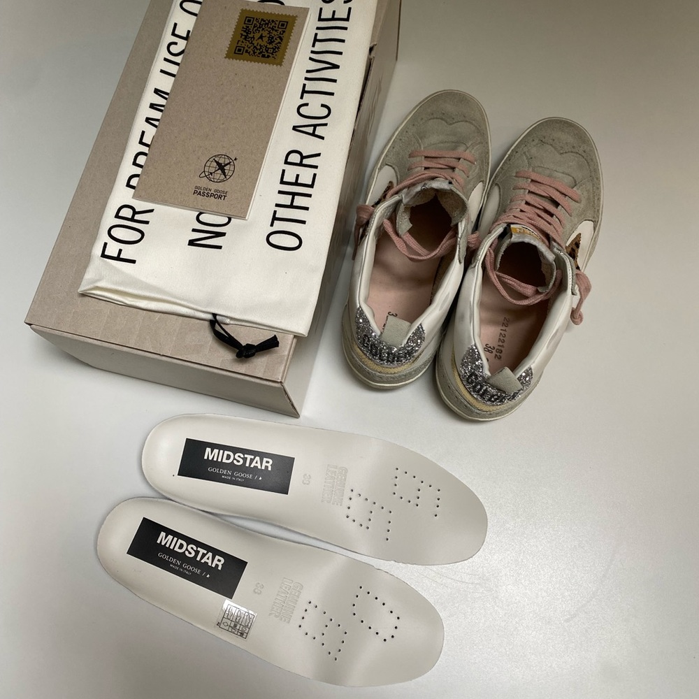 Golden Goose Mid Star Sneaker White Leather/Gold/Leopard Star sz 38 New in Box - Picture 8 of 14